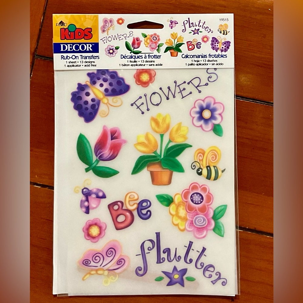 Plaid Kids Decor Rub-On Transfers - Flowers